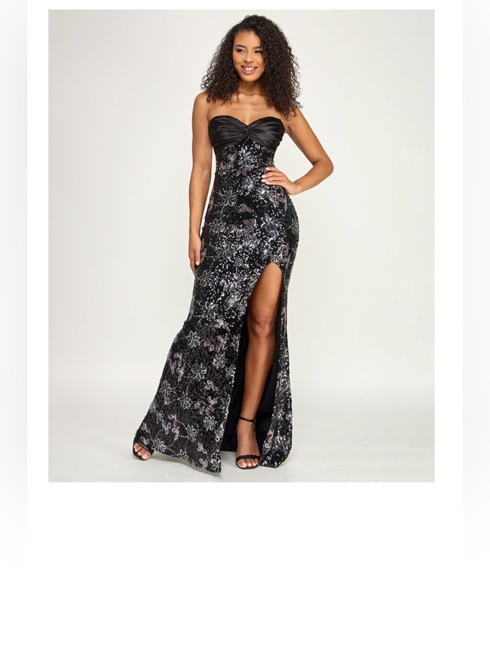 City Studios 
Juniors' Strapless Twist-Front Sequin Detail Gown